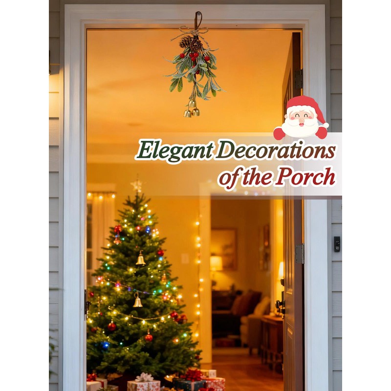 Artificial Mistletoe Christmas Decor - Christmas Ornaments with Bells Red