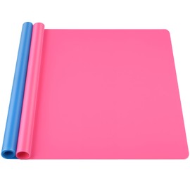Silicone Mat Large, IKOCO 23.6"x15.7" Silicone Craft Mat for Playdough and Nonstick Silicone Sheets for Crafts, Paint, Resin Casting Molds (Blue & Rose Red)