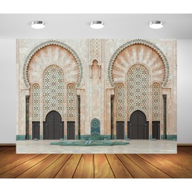Loccor 9x6ft Fabric Morocco Palace Door Backdrop Middle Eastern Style Palace of Morocco Arch Entrance Architecture Background Moroccan Birthday Party Decorations Photo Studio Props