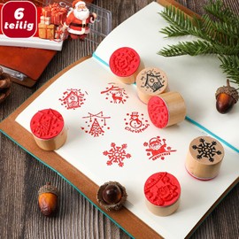 Christmas Stamp, Set of 6 Christmas Patterns, Merry Christmas Wooden Stamps for Cards, Textiles, Children's Drawings, Gift Tags