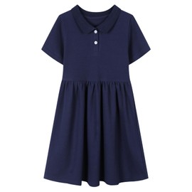 HILEELANG Little Girl Uniform Polo Dress Navy Blue Short-Sleeve Cotton Polo Dress 5-6 Yeras