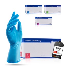 Viawant® Nitrile Long Disposable Gloves Nitrile Gloves S [Pack of 100] Hypoallergenic, Powder-Free & Latex Free - Extra Long - Tear-Resistant Disposable Gloves