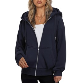 Zeagoo Women's Full Zip Oversized Sweatshirts Fleece Long Sleeve Hoodies Casual Sweaters with Pockerts Navy Blue