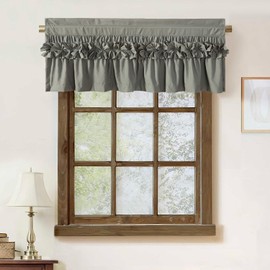 HIG 2 Pack Gray Ruffle Window Valances – Handcrafted Bow Tie Blackout Curtain Valances for Windows/Bathroom/Living Room/Bedroom, Farmhouse Decorative Privacy Kitchen Valance, 52"x18"(N60047)