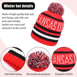 Kansas City Hat City Football Knit Hat Classic Cuff Winter Beanie Hat with Pom Toque Skull Cap Red