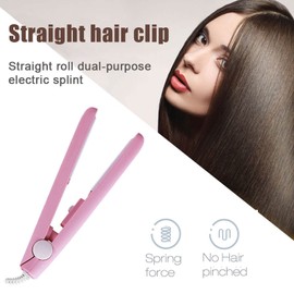 Mini Hair Straightener, 2 in 1 Mini Curling Iron Portable Travel Hair Straightener Heating Curler Hair Styling Tool for Short Hair，Home or Salon(Pink)
