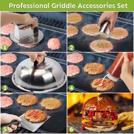 HULISEN Smashed Burger Kit, Burger Press, 12 Inch Basting Cover, Grill Spatula, Spice Dredge Shaker and 2 Squeeze Bottles - Griddle Accessories Kit for Flat Top Griddle Grill Cooking, Gift Package