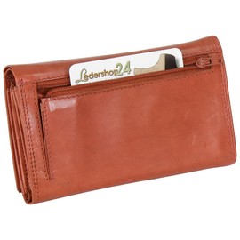 Ledershop24 RFID Women's Leather Wallet Women's Purse – Long Rust Leather – Gift Set + Exclusive Key Ring, orange, Women's leather wallet long - landscape format