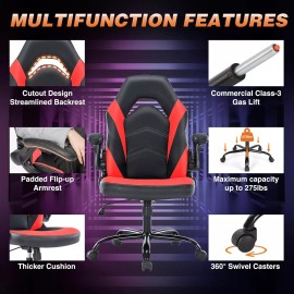 DUMOS Ergonomic PU Leather Gaming Chair with Wheels,Adjusta - Red