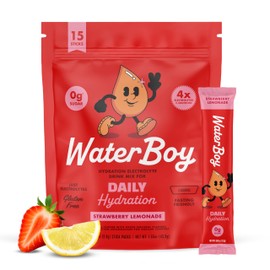 Waterboy Hidratación diaria  Sobres de electrolitos en polvo de 1570 mg  Sin azúcar, totalmente natural, sin gluten, cero calorías  15 sobres de...   