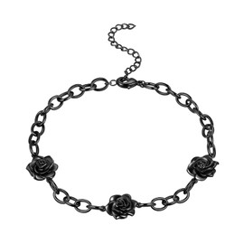 beautlace Rose Adjustable Bracelets Black Gun Plated Rose Link Flower Bangle Elegant Jewelry Gifts for Women KB0024K