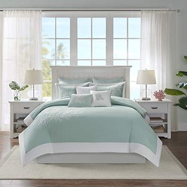 Harbor House Coastline Duvet Cover Full/Queen Size - Blue , Jacquard Coastal Coral Duvet Cover Set â 3 Piece â 100% Cotton Light Weight Bed Comforter Covers