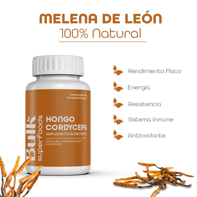 BULK SUPERFOOD Hongo Cordyceps en Cápsulas - 60 Cápsulas -