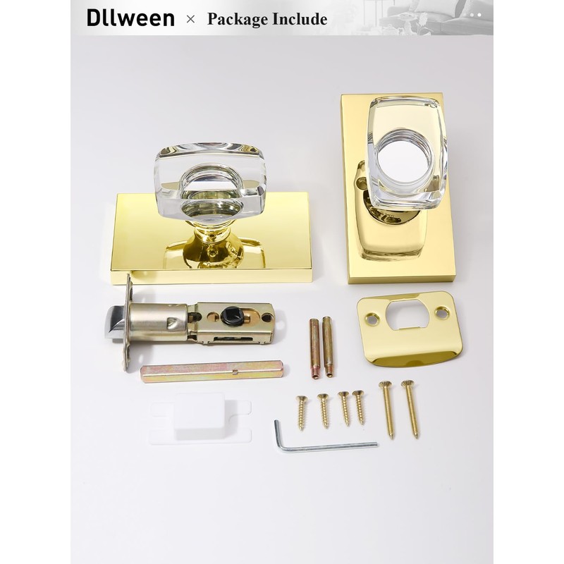 Dllween Crystal Door Knob, Glass Gold Door Knob Interior, Polished