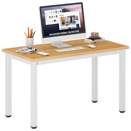 DlandHome 39 inches Small Computer Desk for Home Office Activity Table Writing Table for Small Spaces Study Table Student Laptop Desk (39 inch, Teak + White)