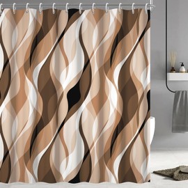 Ruelvth Brown Shower Curtain, Modern Abstract Grey and Brown Striped Shower Curtain Set for Bathroom Waterproof Tan Shower Curtain with Hooks, 72x72 Inch