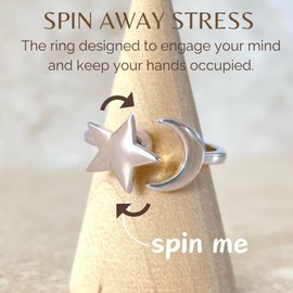 Halukakah 18K Gold Plated/Platinum Plated Anxiety Spinner Ring: Stylish Diamond Heart Stress Relief Jewellery with Pearl Spinner, Himalayan Salt Added, Adjustable, Gift for Women, Teens, and Mother,