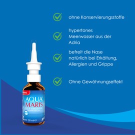Aqua Maris Aqua Maris Strong 30 ml, 100% nat1rlich, Meerwasser abschwellendes Nasenspray I Linderung bei verstopfter Nase I Erwachsene, Kinder, Schwangere und Stillende M1tter