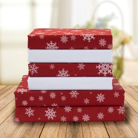 Elegant Comfort Luxury Soft Bed Sheets Holiday Pattern 1500 Premium Hotel Quality Microfiber - Softness Wrinkle and Fade Resistant (4-Piece) Bedding Set, Twin XL, Snowflake-Burgundy