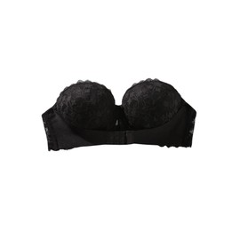 GORGLITTER Women's Push Up Front Fastening Bras Strapless Underwire Scalloped Everyday Bra Black 34A