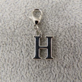 Pemby Studio Initial CAPITAL LETTER H Charm Zipper Pull Keychain Add On Clip Silver Tone