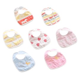 JHRXHPY Set of 7 Baby Bibs, Double-Sided, Baby Bib, 100% Cotton, Soft, 6 Layers, Gauze, U-Shaped, Cute, Newborn Meal, Baby Gift, 9.1 x 11.4 inches (23 x 29 cm), Adjustable, Baby Shower, Girls, Boys, a
