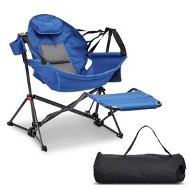 GDY Camping Chairs, Oversized Hammock, Folding Rocking Chairs, Adjustable Back Swing Chairs, Cup Holder, Outdoor Beach Lawn, Blue