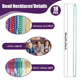18 PCS Mardi Gras Beads, 6 Kinds of 35" Colorful Beads Necklaces Women Men Costumes Stuff Festival Parade Throws Accessory Sets for Mardi Gras, Christmas, Carnival Party Favor