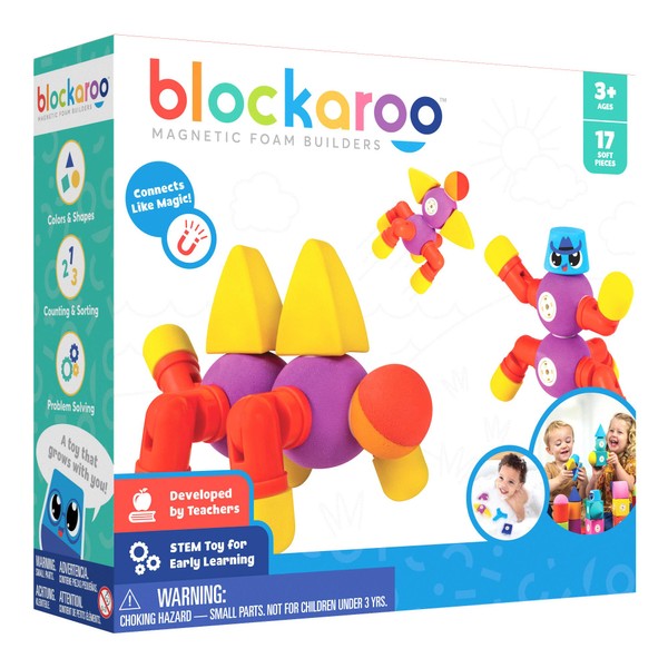 Blockaroo Magnetic Foam Blocks – STEM Preschool Toys for Children, Toddlers, Boys and Girls, The Ultimate Bath Toy – Critter Set, Bath Building Blocks, Engineering Toys for Kids 3-6