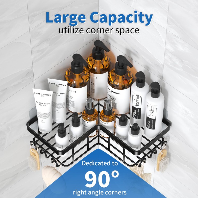 YASONIC Corner Adhesive Shower Caddy, with Soap Holder and 12