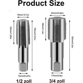 Pipe Tap Set, Carbon Steel Tap Set, 1/2" Female Thread, 3/4" Female Thread, Pipe Tap for Mechanical and Automotive Repair, Water Pipe Connections