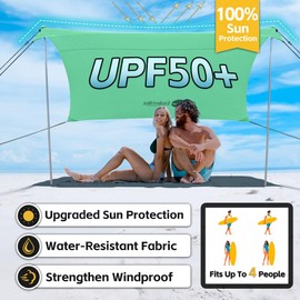 EasierHike Beach Shade Tent, 7 × 7.15 Ft Portable Easy Pop Up Beach Canopy, UPF50+ Sun Protection Shelter, Windproof & Water Resistant, Stable with 4 Sandbags & Windproof Cords, Perfect for Family