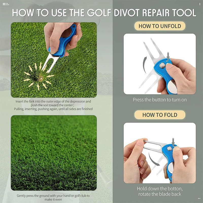 Metal Foldable Golf Divot Repair Tool with Pop-up Button &