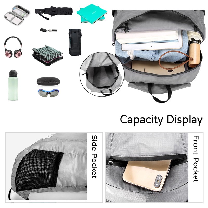 PORRASSO Hiking Backpack Foldable Waterproof Daypack 20L Lightweight Rucksack Backpack
