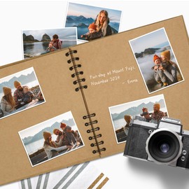 Remowith 20.5 x 20.5 cm 40 Pages DIY Scrapbook Photo Album Hardcover Kraft Blank Page Memory Book for Wedding Anniversary Family Baby Khaki