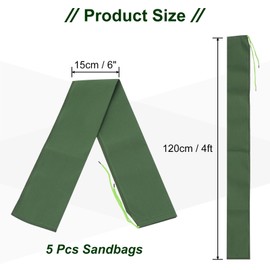 PATIKIL 4' x 6" Sand Bag for Flooding, 5 Pack Long Canvas Sandbags Thickened Water barriers for Flooding with Binding Elastic Band for Door Flood Control, Green