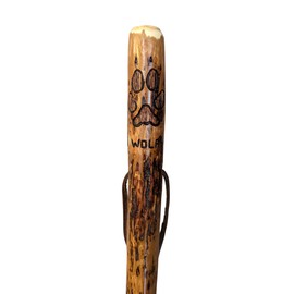 Animal Print Walking Sticks, Tracking Stick, Natural Wood with animal print carving. Scouting Walking Stick Fox, Bear, Wolf, Deer, Racoon, Bobcat. 60" Tall (Bobcat Print)
