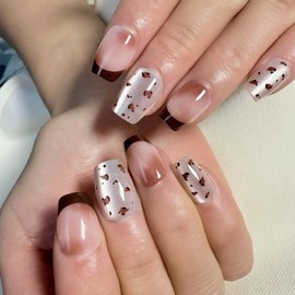 【NEW ARRIVALS!】 Press on Nails French Tip Bling Coffin Short Almond Fake Nails with Designs Glue on Nails Long Glossy Gradient Medium False Nails Reusable Full Cover Thick Nail Acrylic Stick on Nails for Women Girls 24 Pcs:_007