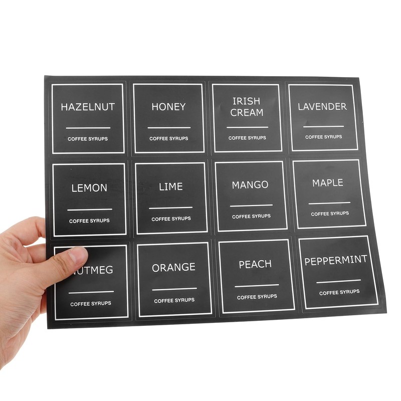 Hemoton Waterproof Syrup Labels 36-Pack Removable Coffee Syrup Bottle Stickers