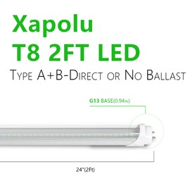 Xapolu 2FT LED T8 T10 T12 Type A+B Tube Lights, 15W 5000K 2100lm, F20T12/F30T8 Fluorescent Light Bulbs Replacement, Ballast Compatible or Bypass, Dual-Ended, Clear Lens, DLC&UL Listed, 2-Pack