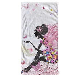oFloral Pink Hand Towels Cotton Washcloths,Flower Fairy with Butterfly Comfortable Super-Absorbent Soft Towels for Bathroom Beach Kitchen Spa Gym Yoga Face Towel 15X30 Inch