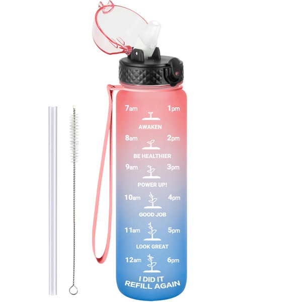 GOPPUS 1L/32oz Water Bottle with Straw 1 Litre Sports Bottle
