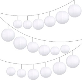 Ethbirsge Chinese Paper Lanterns for Birthday Party Decorations – Hanging Rainbow Lanterns for Ceiling Decor, Classroom, Wedding, and Home Party – Pack of 18,White(8/10/12-Inch)