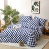 CLOTHKNOW Blue White Plaid Queen Comforter Set 3Pcs Grid Bedding