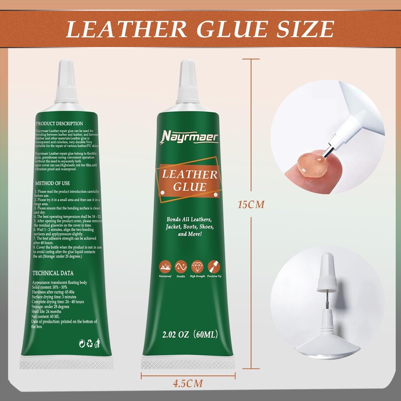 Nayrmaer Leather Glue, 60g Special Leather Adhesive, Permanent Clear Washable