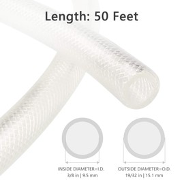 3/8" ID x 50 Ft High Pressure Braided Clear PVC Vinyl Tubing Flexible Vinyl Tube, Heavy Duty Reinforced Hose Tubing, BPA Free and Non Toxic