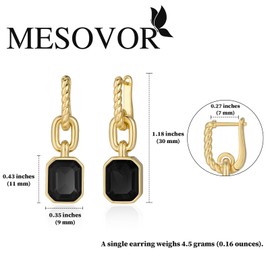 MESOVOR Gold Crystal Drop Earrings, 18K Gold Plated Hoop Earrings | Emerald Green Black Earrings Jewelry Gift for Mother Wife (Black)