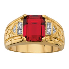 PalmBeach Men's Yellow Gold-plated Emerald Cut Genuine Red Garnet and Diamond Accent Ring Sizes 8-13 Size 10