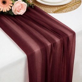 Chiffon Table Runner Burgundy, 77 x 300 cm Soft and Comfortable Table Runner for Boho Wedding, Party, Baptism Decor, Baby Shower, Bridal Shower Kitchen Table Decoration