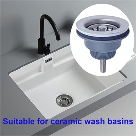 Qrity 84MM Sink Collection, Stainless Steel and PVC Kitchen Sink Basket Strainer Plug Waste G1½", Screws Length 70MM For Ceramic Washbasins